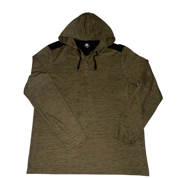 Rock & Republic Other - Rock & Republic Men’s Hooded Henley SZ XL Olive Green W/ Black Yoke Soft Light
